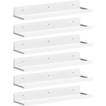 Настінні підвісні полиці Lifewit, упаковка з 6 білих акрилових полиць 15 Оформлення кімнати для книжкової шафи/вінілових платівок Презентація Fotod у спальні, вітальні, ванній кімнаті, кухні Зберігання та організація 6 Білий