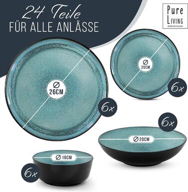 Набір посуду з керамограніту на 6 персон, 24 предмети, чорний/петролевий Ibiza Pure Living