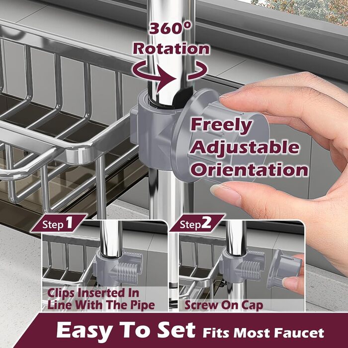 Органайзер для раковини LACEEZEN, тримач для губки для кранів діаметром 1,78-2,8 см, круглий, компактний тримач для рушників для кухні, (сріблястий, лівий)