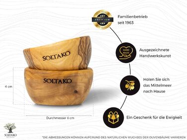 Высококачественный набор мини-чаш для дипа из эксклюзивного оливкового дерева - набор чаш для тапас - маленькая средиземноморская чаша для оливок и соусов барбекю - чаша для соусов для соуса - Ø 6 см Набор 2 Ø6 см, 2