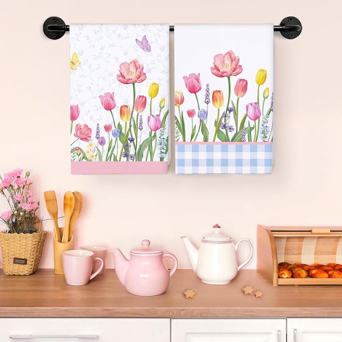 Кухонні рушники, бавовна, 4 упаковки, кухонні рушники, 100 бавовна. Осінній набір кухонних рушників. Універсальні високоякісні кухонні рушники для сушіння, 50 x 70 см (Pink Flower 02)