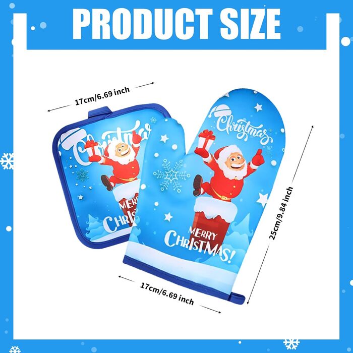 Рукавичка для духовки та прихватка для каструль, набір 2 предмети з різдвяним принтом, сині Embhlitfe