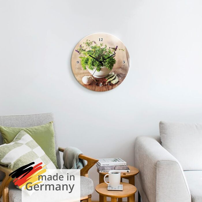 Настінний декор Настінний годинник без цокання Скло Ø 30 см Круглий Безшумний Фрукт Фрукти Апельсин у воді Фрукти Сучасна їжа T5UI (Різні трави, Кварцовий годинник)