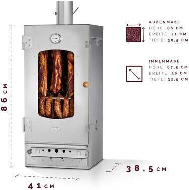 Високоякісна коптильня на дровах з нержавіючої сталі 86 см KAISER