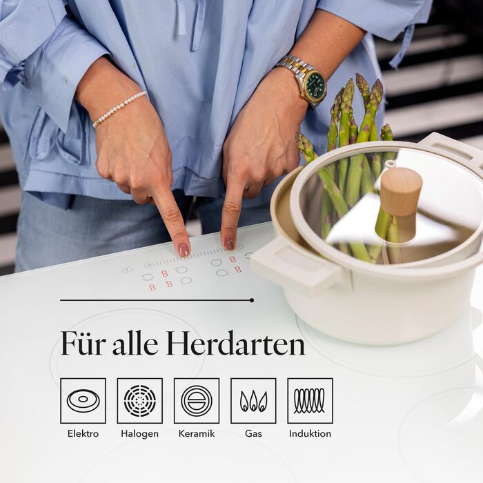 Алюмінієва каструля FLORINA 16 см 1,6 л Підходить для індукції Керамічне покриття, стійке до подряпин М&39яка ручка під дерево Термостійка Для всіх варильних поверхонь Легко миється (NUBE, 5,8 л - 24 см)