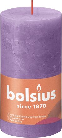 Свічки Bolsius Rustic Pillar - Оливково-зелені - Набір з 4 шт. - Декоративні побутові свічки - Час горіння 60 годин - Без запаху - Натуральний рослинний віск - Без пальмової олії - Оливково-зелені (13 x 7 см, Фіолетові)