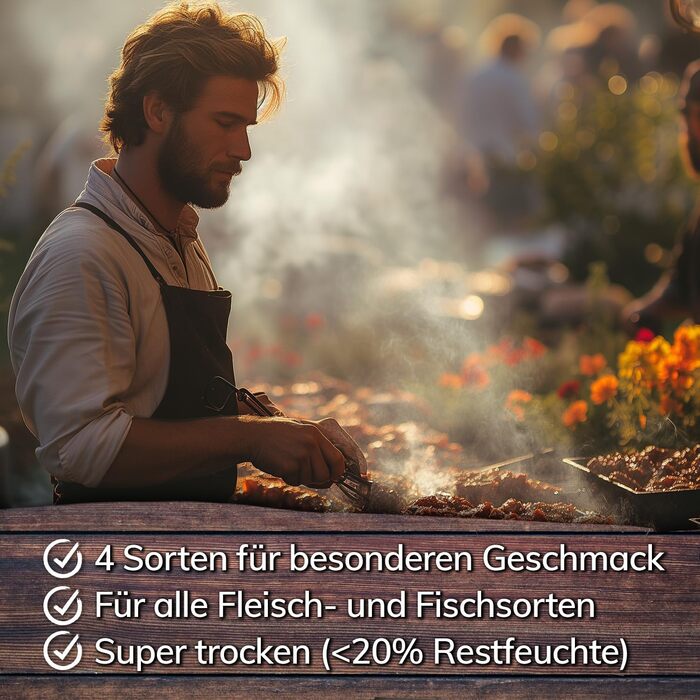 Коптильна стружка 2 л середній розмір, набір 4 предмети, Вишня, Яблуко, Акація, Бук Landree