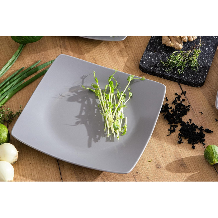 Консімо. Тарілки для сніданку на 6 персон - Набір з 6 тарілок для тортів - Керамічні десертні тарілки - EPIRI Сучасні маленькі тарілки - 221 см - Глянець (сірий)