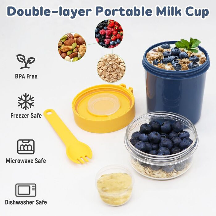 Стаканчик для пластівців 870 мл з ложкою та щіточкою, синій Forbabe