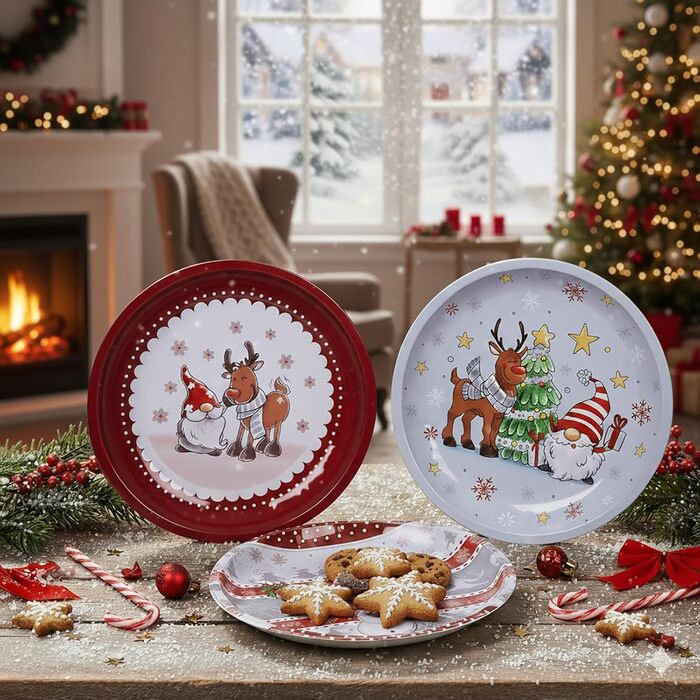 Банки для цукерок KAMACA 1,2 л Набір із 6 банок для цукерок з кришками Герметичний диспенсер для зберігання, придатний для миття в посудомийній машині, у вінтажному стилі для солодощів, кукурудзяних пластівців, печива та іншого (Набір із 3 різдвяних тісте