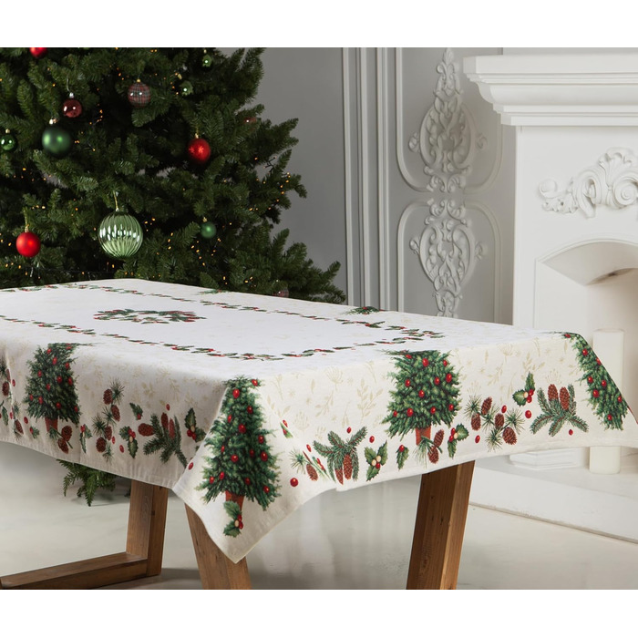 Різдвяна гобеленова скатертина Home of Christmas Скатертина на Різдво та Новий рік (Зелена ялинка (без блискіток), 140x180 см)