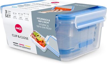 Набір контейнерів для зберігання харчових продуктів EMSA Clip & Close, прямокутні, 5 x 0,8 л, коробки для зберігання, 100 герметичні, придатні для миття в посудомийній машині, морозильної камери та мікрохвильової печі, прозорі, сині, зроблені в Німеччині,