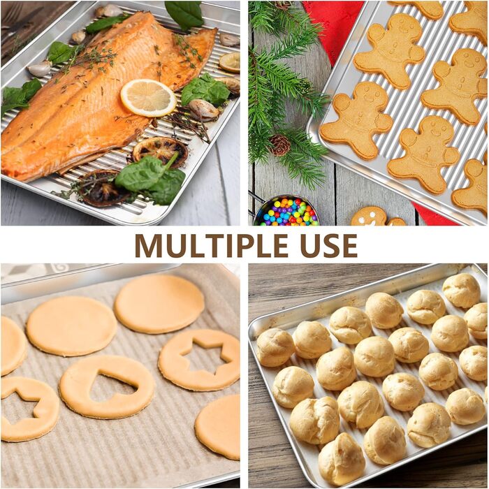 Набір деко для випікання з 2 деко з нержавіючої сталі Herogo (40x30x2.5 см), велика професійна форма для випічки, приготування їжі, дизайну канавок і нержавіючої сталі, нетоксична та здорова, безпечна для духовки та посудомийної машини, срібло 2 40x30x2.5