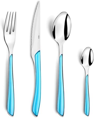 Набір столових приборів Amefa ECLAT Nature, 24 предмети, набір столових приборів на 6 осіб, коричневі пластикові ручки під дерево, можна мити в посудомийній машині, столові прибори з нержавіючої сталі, світле дерево (бірюзовий)