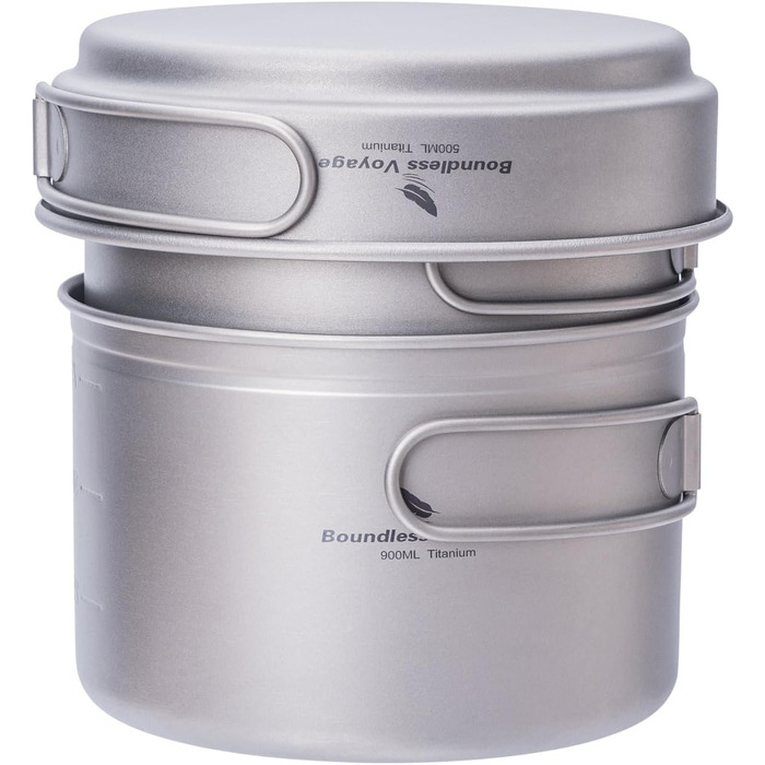 Набор посуды для кемпинга Boundless Voyage Набор титановых кастрюль со складной ручкой Уличная посуда Кастрюли Сковороды Сковорода Посуда для пикника (Ti1587B)