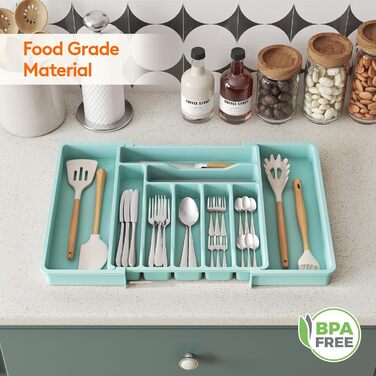 Органайзер для столових приборів 57 х 38 см для шухляд, 9 відділень, бірюзовий Lifewit