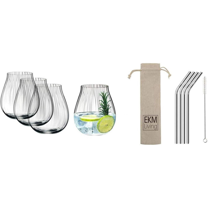 Набір келихів для джин-тоніка 0,76 л, 4 предмети з набором трубочок для пиття, Gin Set Optic Riedel