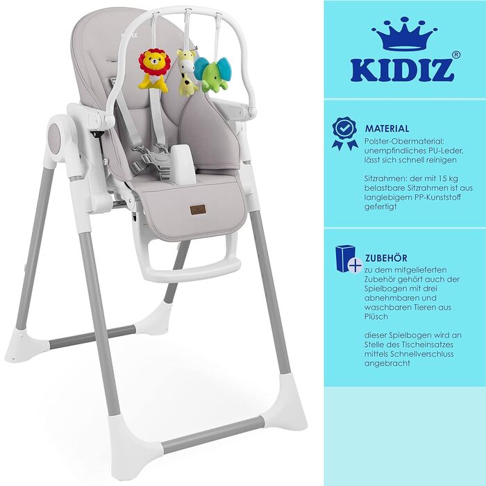 Детский стульчик для кормления от 6 месяцев светло-серыйKidiz