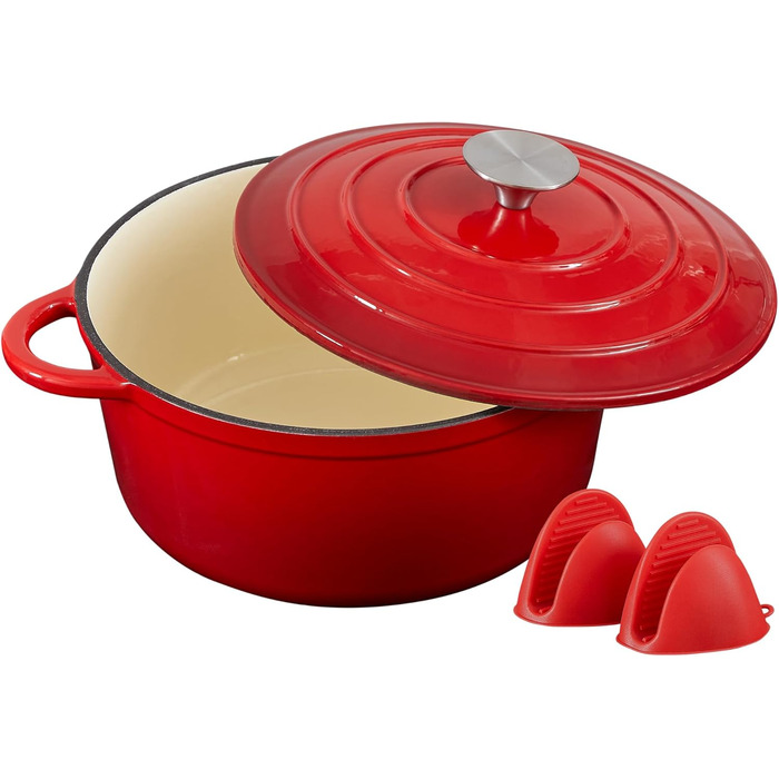 Чавунна форма для запікання 24 см, емальована з кришкою, включаючи 1 пару силіконових рукавиць Nilpferd