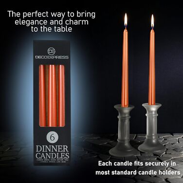 Набір свічок DECO EXPRESS Taper з 6, 10, 15 або 50 шт. , тривалий час горіння до 8 годин, без запаху (металевий помаранчевий - 6 шт. , набір з 6 шт. )