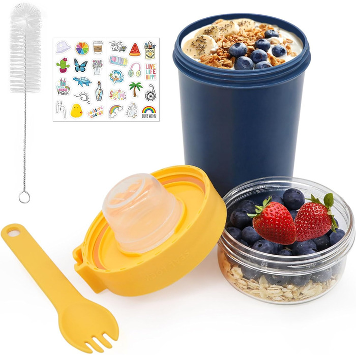 Стаканчик для пластівців 870 мл з ложкою та щіточкою, синій Forbabe