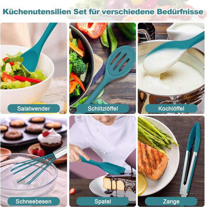 Набор кухонных гаджетов Herogo, набор силиконовой кухонной утвари из 22 предметов с держателем для посуды, термостойкие кухонные столовые приборы, кухонная утварь, здоровая и с антипригарным покрытием, можно мыть в посудомоечной машине, (синий)