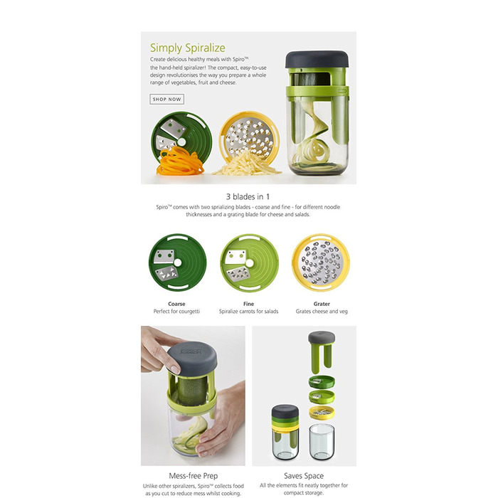 Спіралайзер 3 в 1 з контейнером для зберігання різнокольоровий Spiro Joseph Joseph