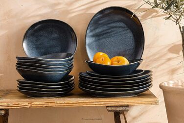 Набор посуды Combi на 6 персон - TIME BLACK Набор тарелок для микроволновой печи Modern 18 шт. - Можно мыть в посудомоечной машине Твердый фарфоровый сервиз - Обеденная тарелка Тарелка для завтрака Суповая чашка 18 шт. (Черный / Графитовый / Темно-синий, 