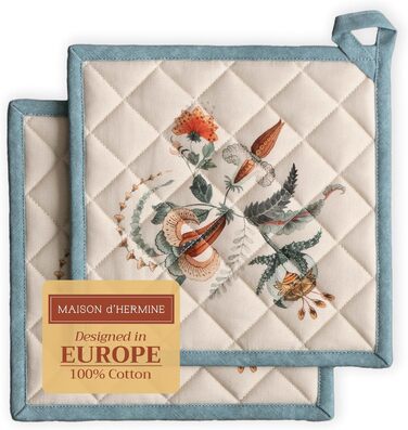 Рукавички для духовки Maison d&39 Hermine, підставки для каструль, 100 бавовна, термостійкі кухонні рукавички, рукавички для духовки (19 см x 33 см) та підставки для каструль (20 см x 20 см) для приготування їжі, Morzine - Рукавички для духовки на День по