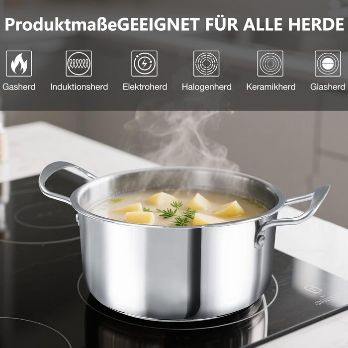 Каструля 3 л з нержавіючої сталі зі скляною кришкою 20 см HOUSLUX