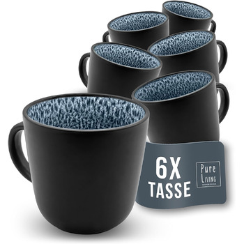 Набір посуду з керамограніту 6 персон Ibiza 24 шт. - Середземноморський набір посуду, посудомийна машина, мікрохвильова піч і стійкість до подряпин - Набір мисок і тарілок - Посуд Pure Living Black в димчасто-блакитному кольорі (кружка (6x))