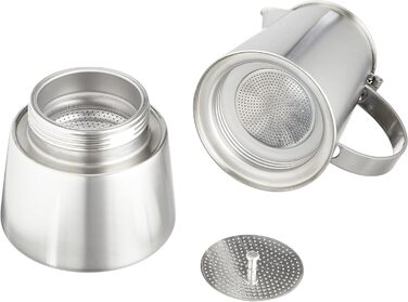 Кофеварка Cilio MODENA, Нержавеющая сталь , Подходит для всех типов плит , Ø 8.5 см , Можно мыть в посудомоечной машине , Кастрюля мокко , Кофеварка эспрессо , Кофеварка для кемпинга (6 чашек)