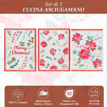 Набір з 3 багатоцільових кухонних рушників Maison d&39 Hermine Rural Christmas, 100 бавовна Барні рушники День подяки/Різдво (50 см x 70 см) (17 - Різдвяні рушники з пуансетією)