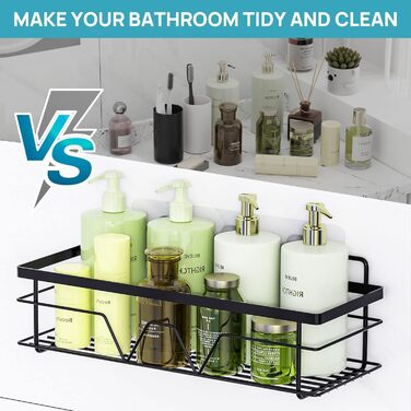 Душова полиця Vtopmart без свердління, органайзер для полиці для ванної кімнати з нержавіючої сталі, душова полиця для аксесуарів для ванної кімнати, полиця для душу чорна для шампуню та гелю для душу