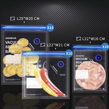 Вакуумні пакети 30 пакетів 16 x 22/21 x 22/20 x 25 см Aigostar