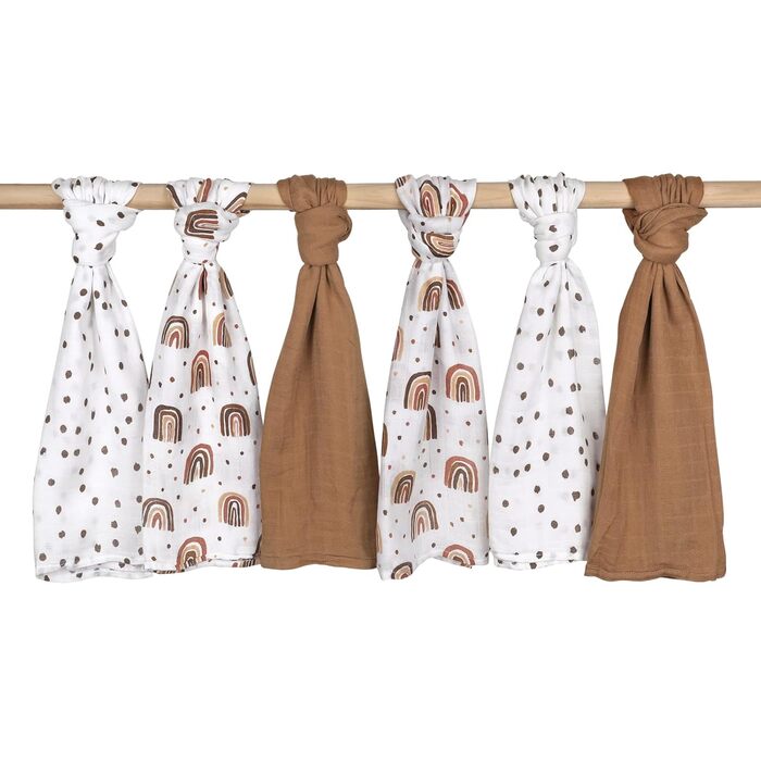 Муслінові серветки GLLQUEN для немовлят, 6 шт. бавовняних серветок для відрижки, 70 см x 70 см, абсорбуючі та дихаючі, ідеально підходять для очищення, витирання та покриття новонароджених (райдужні, 6 шт.)