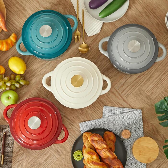 Чавунна форма для запікання 24 см, емальована з кришкою, включаючи 1 пару силіконових рукавиць Nilpferd