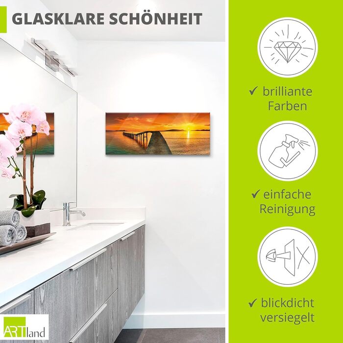 Настінний декор ARTland скляні картини настінна картина скляна картина цільна 40x40 см квадрат пляж море сонце Кариби природа пейзаж узбережжя схід сонця морський S7LE (Пірс, 125Д x 50Ш см)