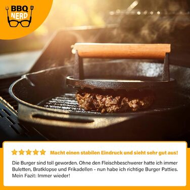 Чавунний прес для м'яса 18 см з дерев'яною ручкою, круглий BBQ Nerd