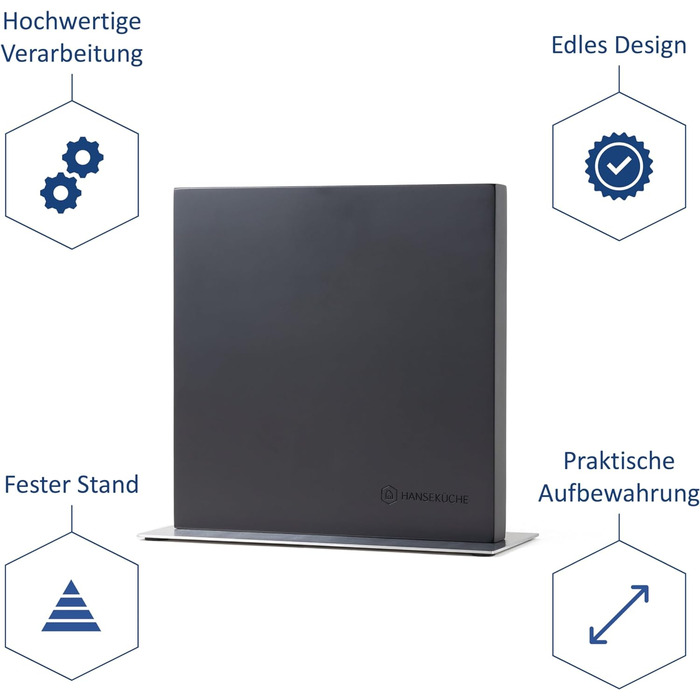 Блок для ножей магнитный из древесины акации (черная металлическая основа) Hanseküche