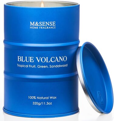 Ароматичні свічки M&SENSE з натурального соєвого воску, натуральна соєва свічка для домашнього декору, тривалий час горіння до 70 годин, класні подарунки-свічки для чоловіків і жінок (320 г, блакитний вулкан)