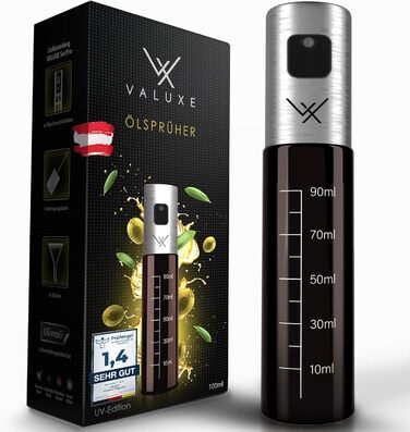 Масляный распылитель VALUXE для растительного масла и уксуса с защитой от ультрафиолета Стекло и распылительный фильтр - Бутылка с распылителем масла из нержавеющей стали - Точный распылитель оливкового масла, распылитель масла, распылитель масла (матовая
