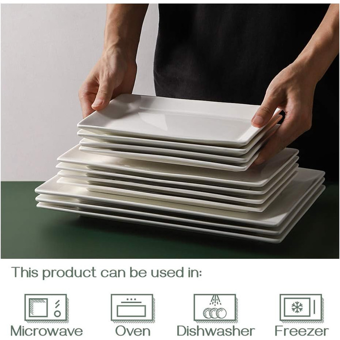 Порцелянова тарілка DOWAN, прямокутні сервірувальні тарілки 30,5 x 15,2 см, білі сервірувальні тарілки для десерту, закусок, м'яса, риби, суші, страв тощо, прямокутні тарілки 4 шт. и 12 дюймів