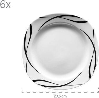 Набор тарелок из 12 предметов на 6 персон из фарфора, сервиз классический, неподвластный времени, элегантный, черно-белый (комбинированный сервиз 30 шт.), 920673 series Oslo