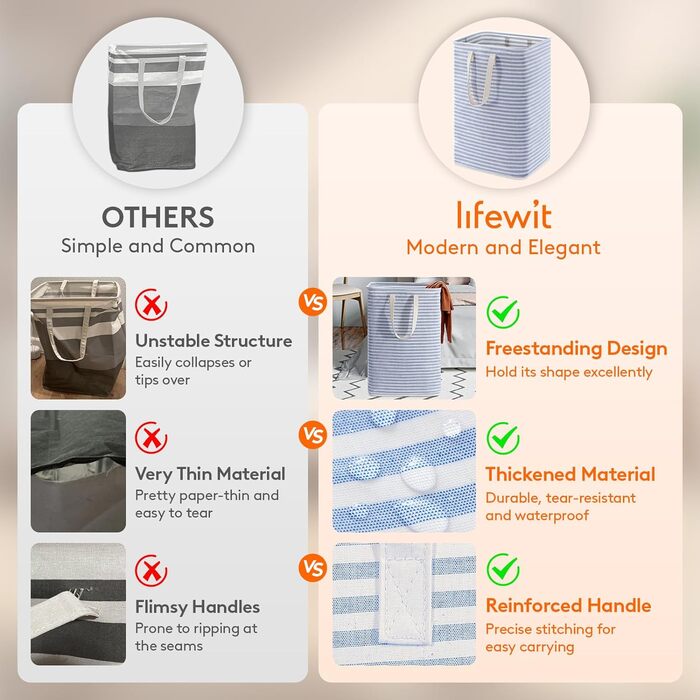 Окремо стоячий кошик для білизни Lifewit, складний великий кошик для білизни з подовженими ручками для одягу, іграшок, 2 упаковки (синій, 75 л)