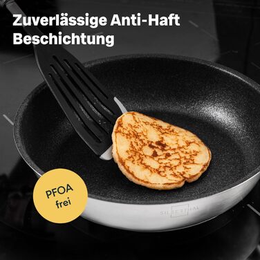 Сковорода вок SILBERTHAL індукційна 28 см - Сковорода вок з нержавіючої сталі для смаження у фритюрі та смаження - Для всіх типів плит - Жароміцна до 400C (з покриттям, 20 см)