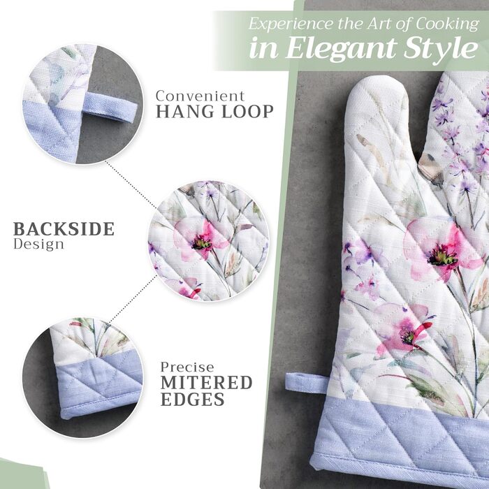 Рукавички для духовки Maison d&39 Hermine, Прихватки для каструль, 100 бавовна, термостійкі кухонні рукавички, рукавички для духовки (19 x 33 см) та прихватки для каструль (20 x 20 см) для приготування їжі, Morzine - Рукавички для духовки (19 x 33 см) та 