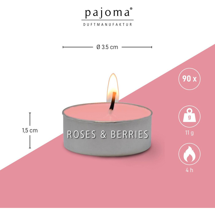 Ароматичних чайних свічок 3x30 шт. ароматичні свічки багато ароматів на вибір висота 1,5 см, Ø 3,5 см (Троянди та ягоди, 3 x 30 шт. у упаковці), 90