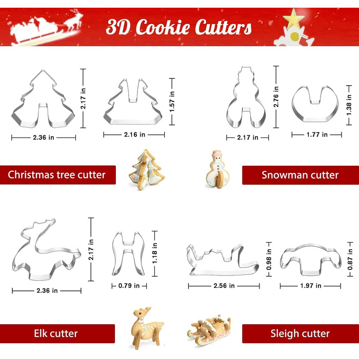 Форма для печива з пряникового будиночка, різдвяний пряниковий будиночок, різдвяна формочка для печива, форма для випічки своїми руками, різдвяна форма з нержавіючої сталі, різдвяний будиночок (18 шт./будиночок, сніговик, олень, сани)