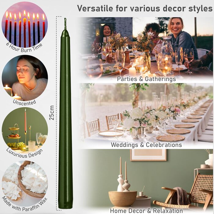 Набір з 6 конічних свічок 2,2 x 25 см, темно-оливковий DECO EXPRESS